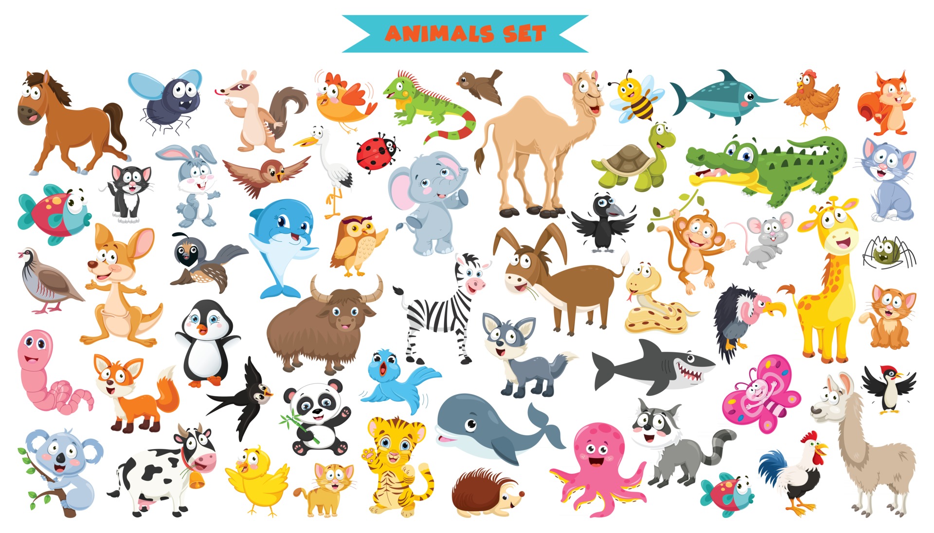 Collection Of Funny Cartoon Animals 2396012 Vector Art at Vecteezy