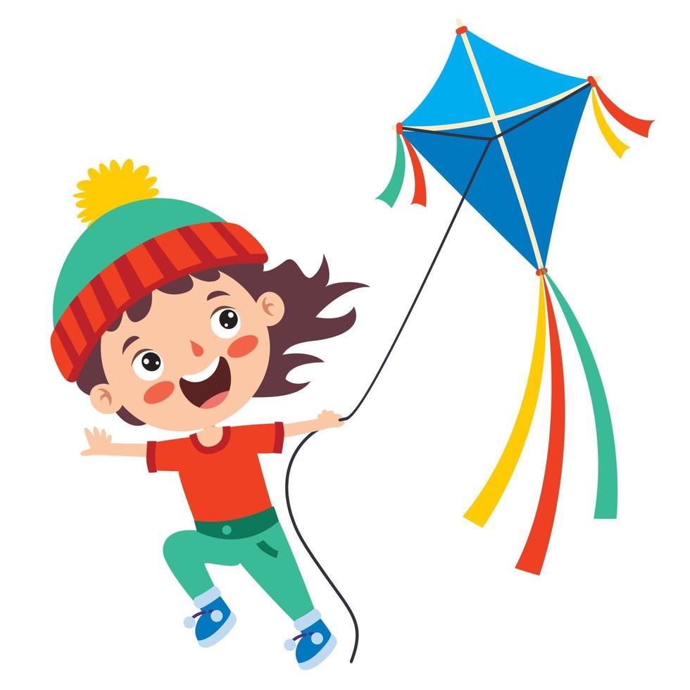 Kid Playing With A Colorful Kite vector