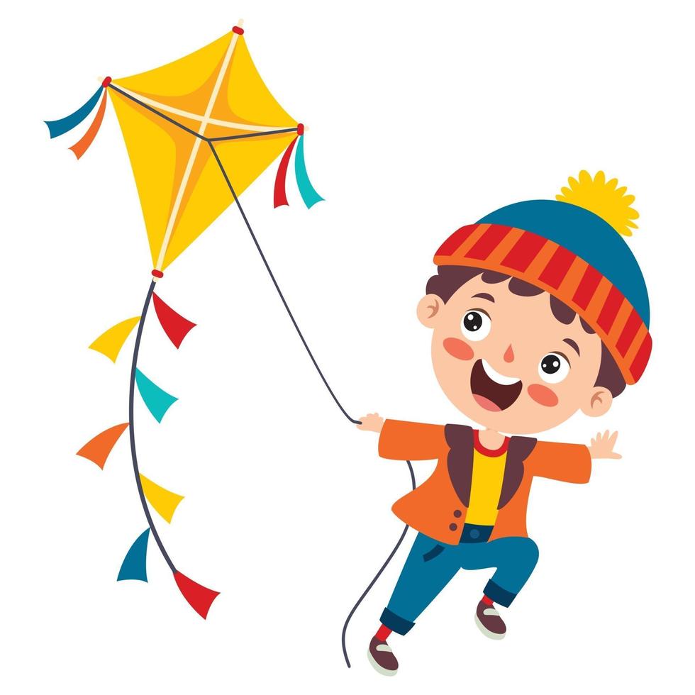 Kid Playing With A Colorful Kite vector