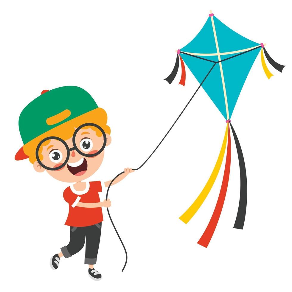 Kid Playing With A Colorful Kite vector