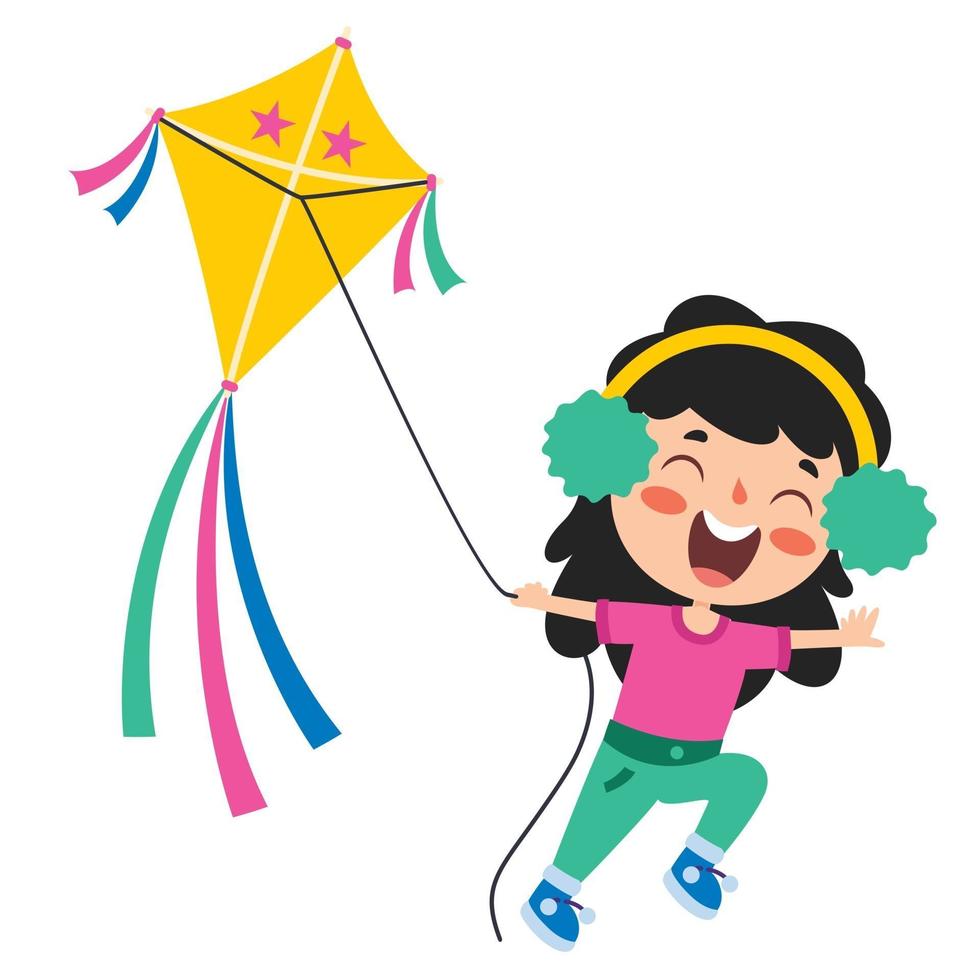 Kid Playing With A Colorful Kite vector