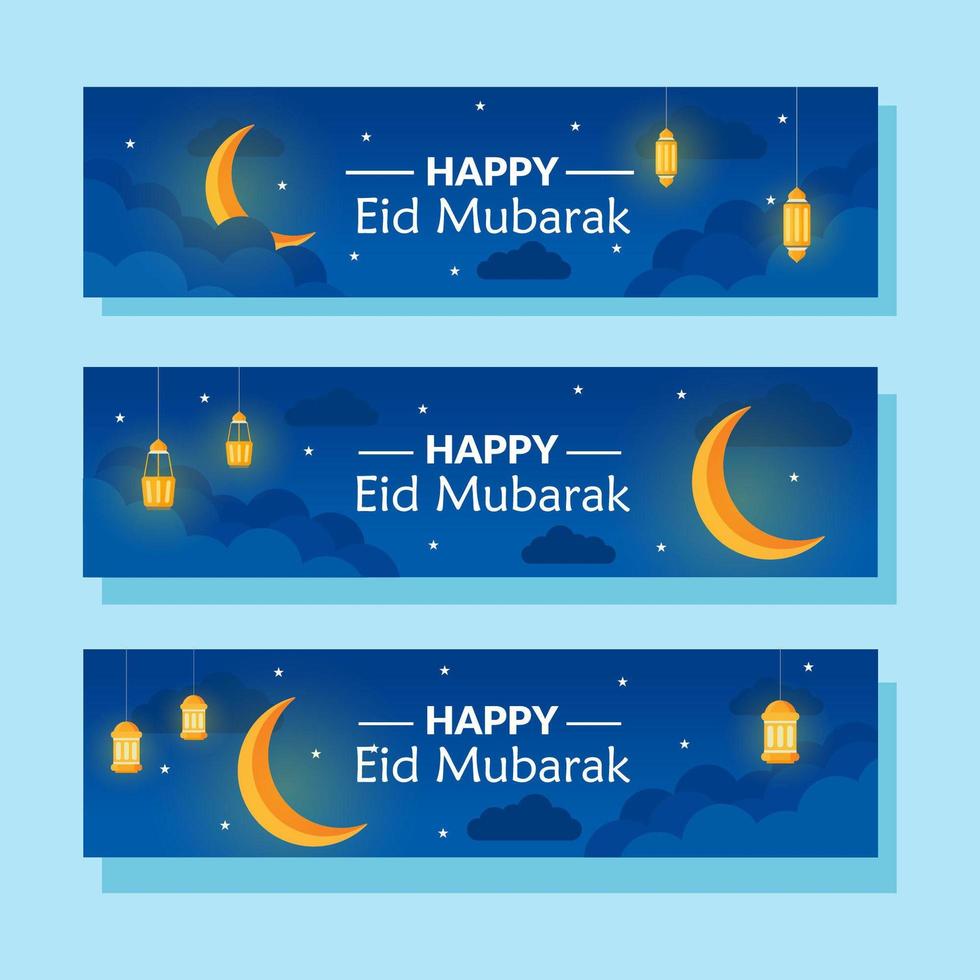 Set of Banners of Eid Mubarak vector