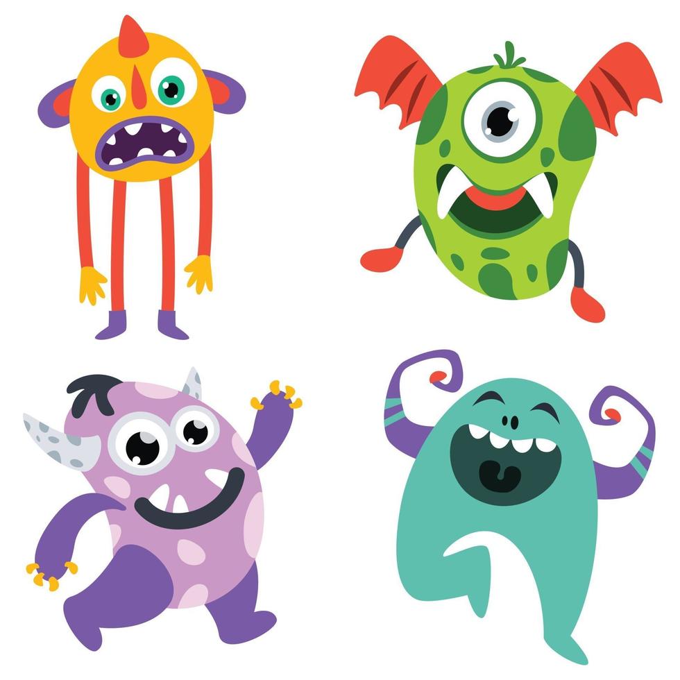 conjunto de monstruos divertidos dibujos animados vector