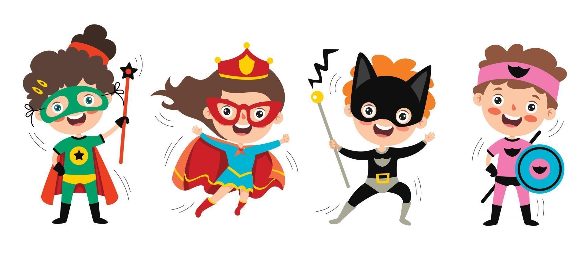 Little Funny Cartoon Superheroes Posing vector