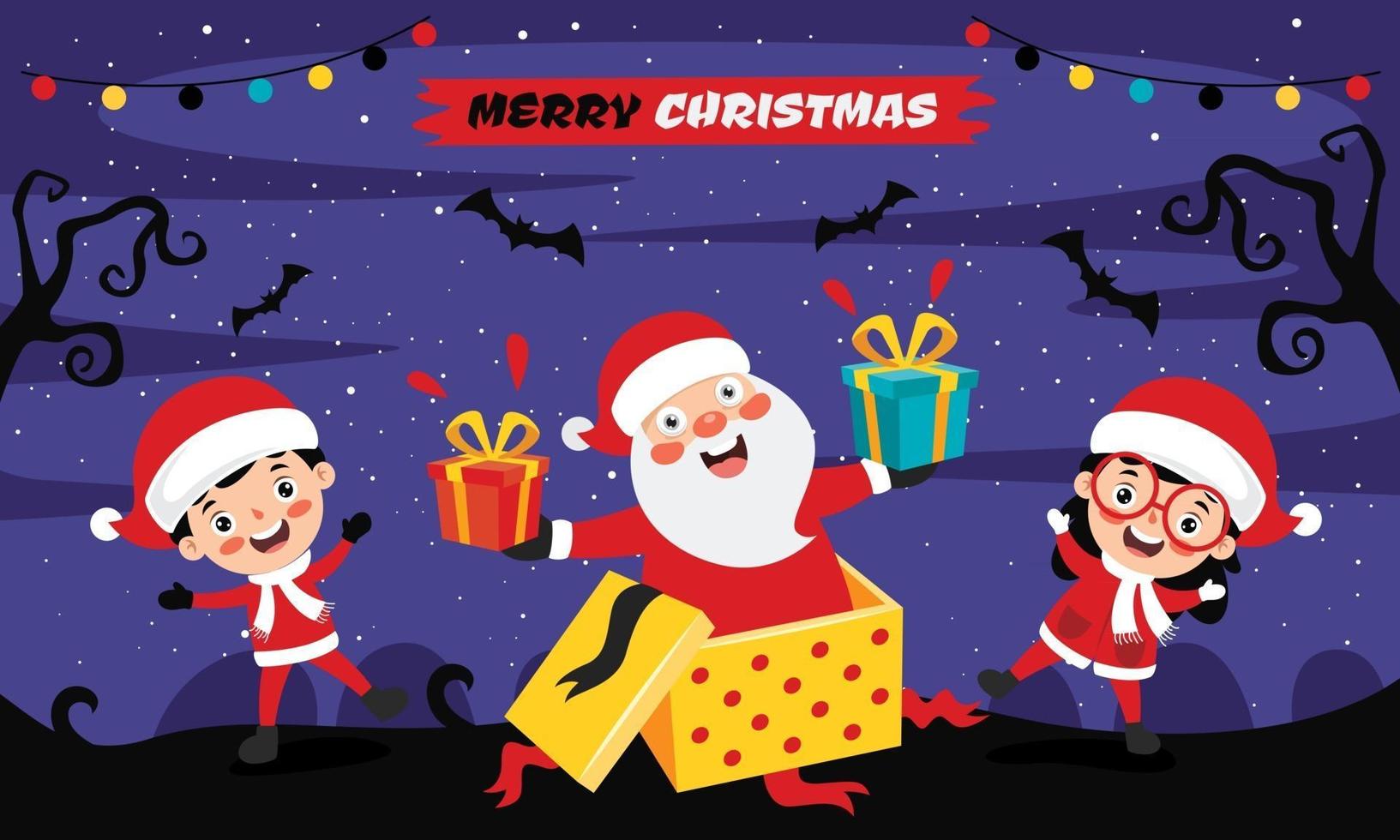 Christmas Greeting Card Design With Cartoon Characters vector