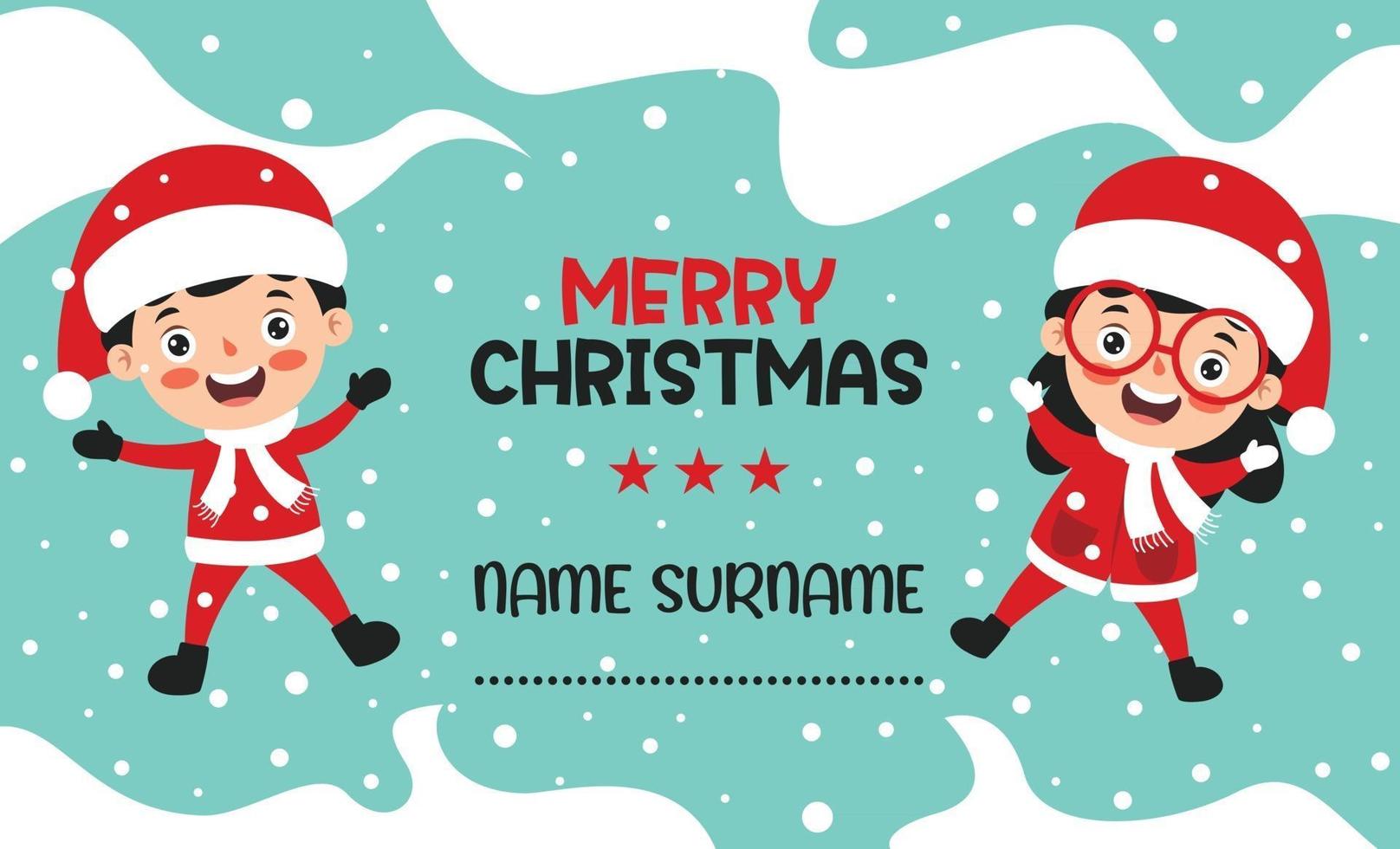 Christmas Greeting Card Design With Cartoon Characters vector