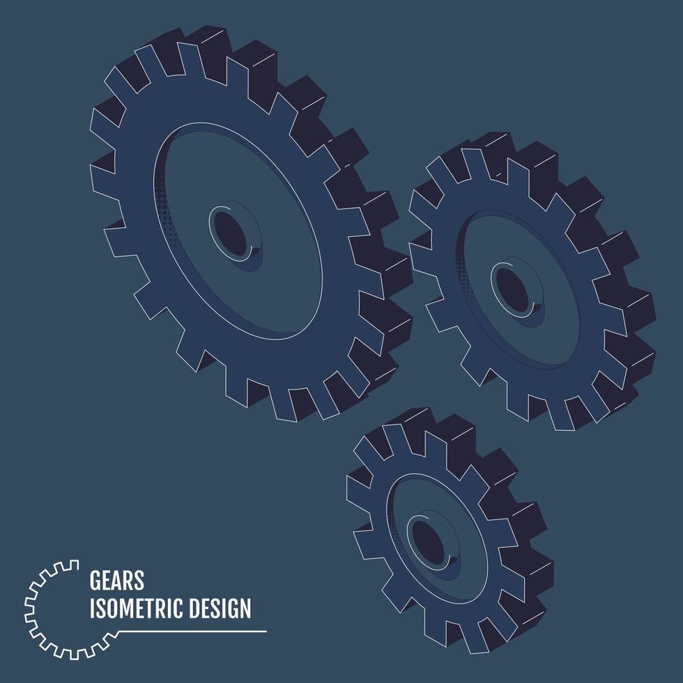 Modern vector illustration of isometric gears on grey