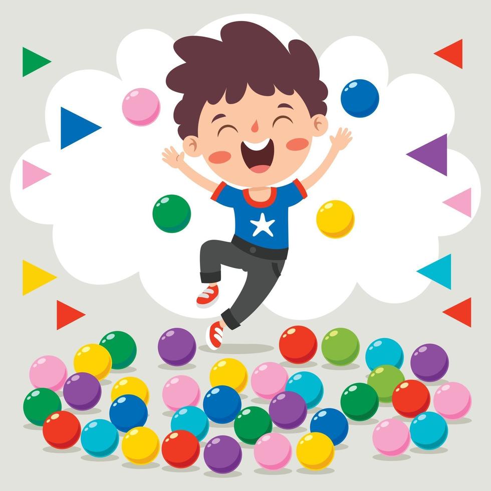 Funny Kid Playing With Colorful Balls vector