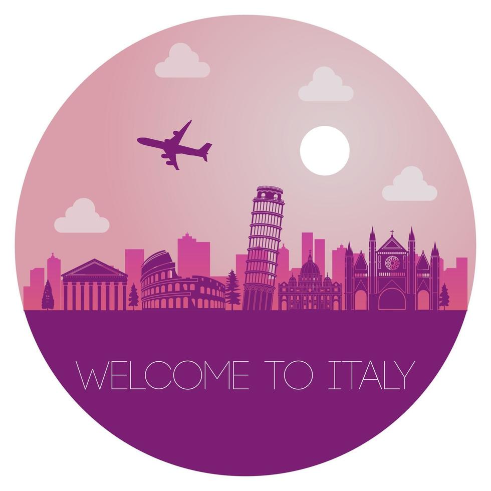 top famous landmark of Italy in circle vector