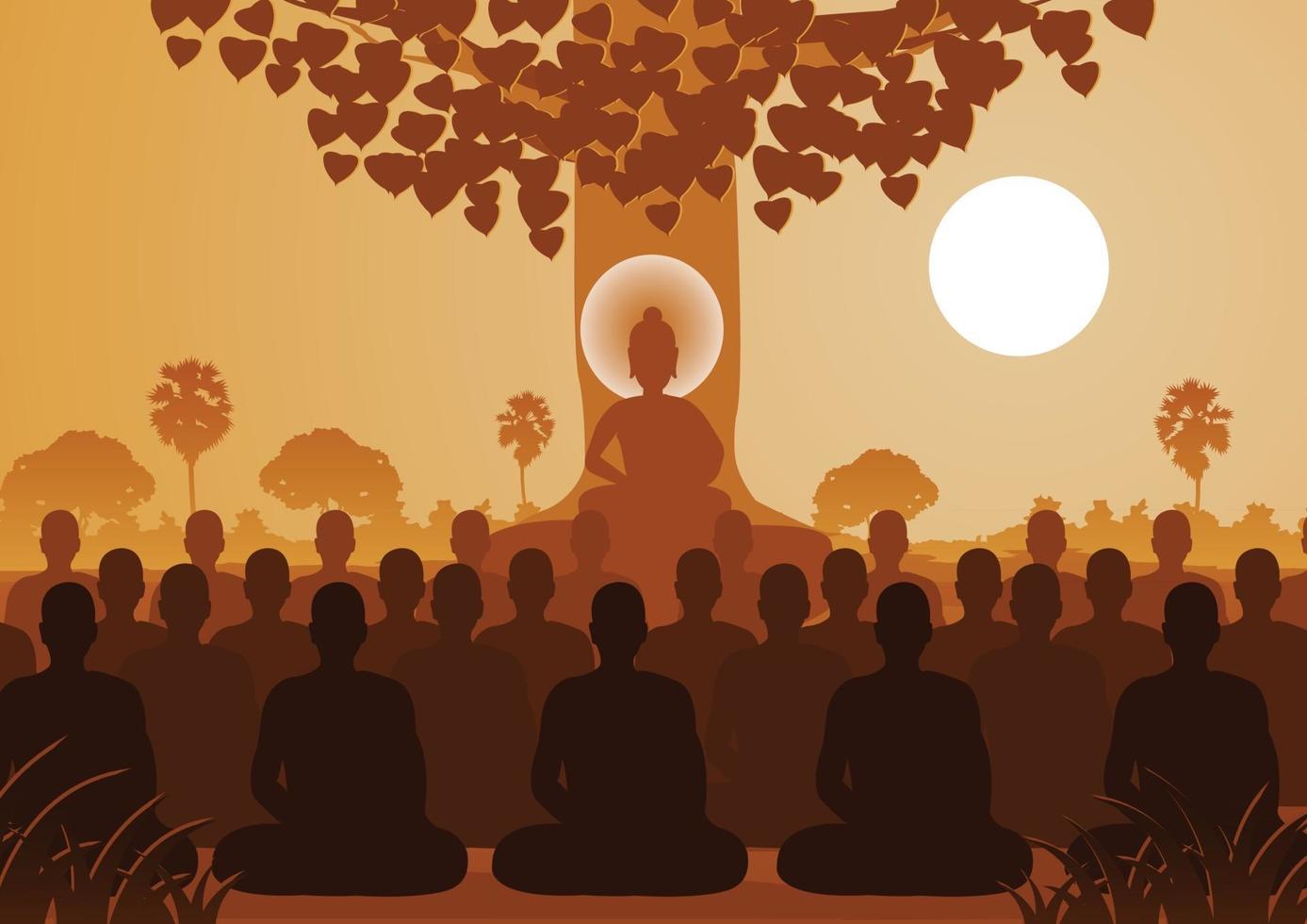 Lord of Buddha mediating with crowd of monk vector