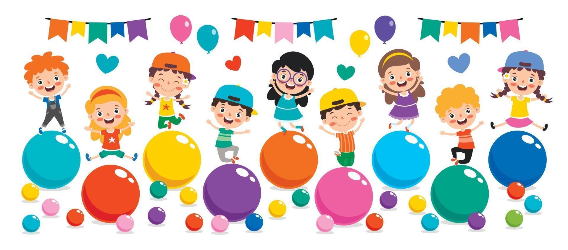 Funny Kids Playing With Colorful Balls vector