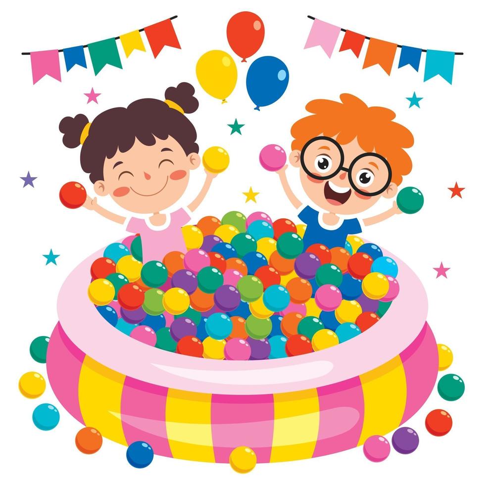 Funny Kids Playing With Colorful Balls vector