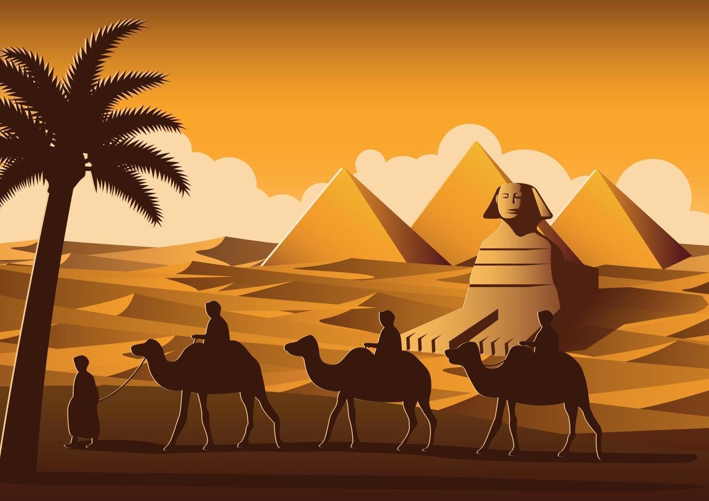 caravan of camel pass Pyramid vector