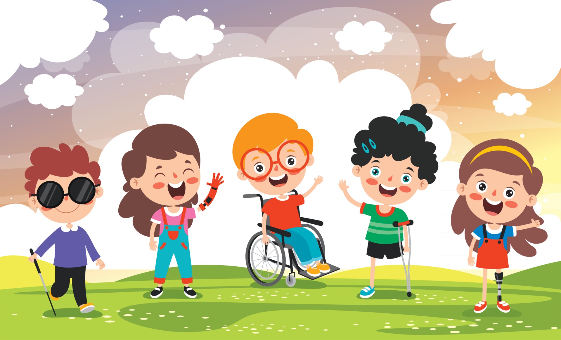 niños discapacitados divertidos dibujos animados posando 2396234 Vector en  Vecteezy