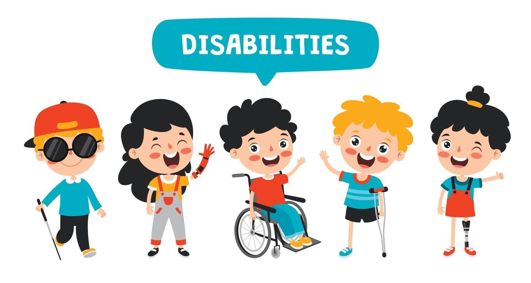 niños discapacitados divertidos dibujos animados posando vector