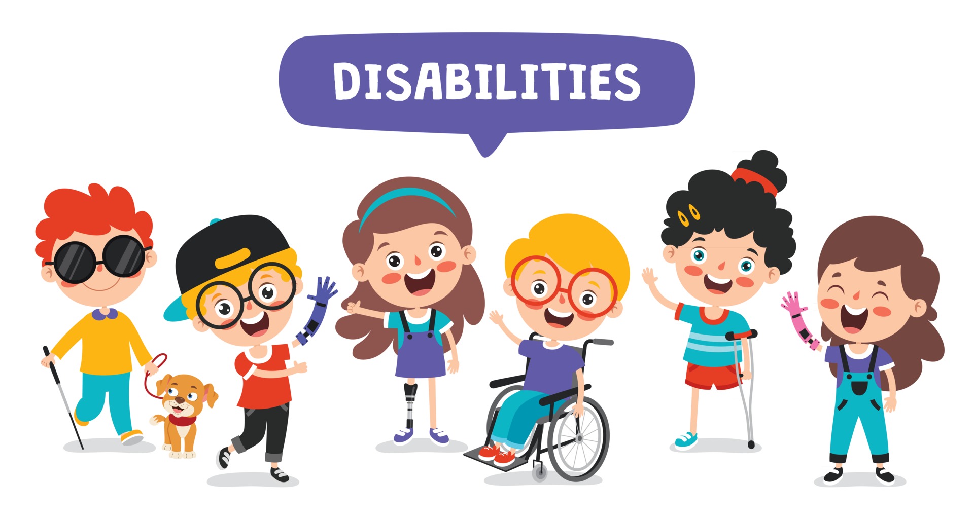 niños discapacitados divertidos dibujos animados posando 2396240 Vector en  Vecteezy