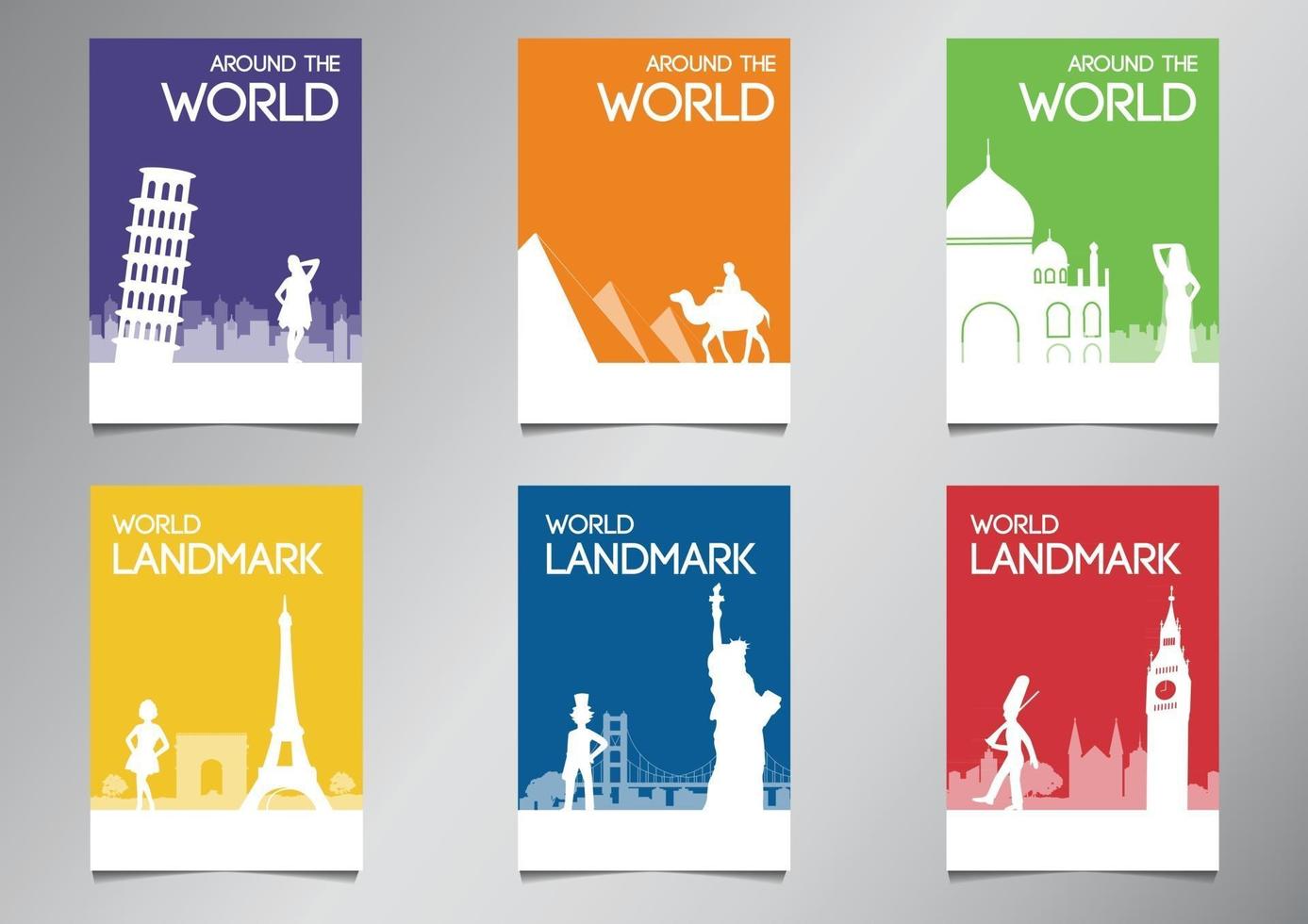 world famous landmark and symbol in silhouette style with multi color theme brochure set vector