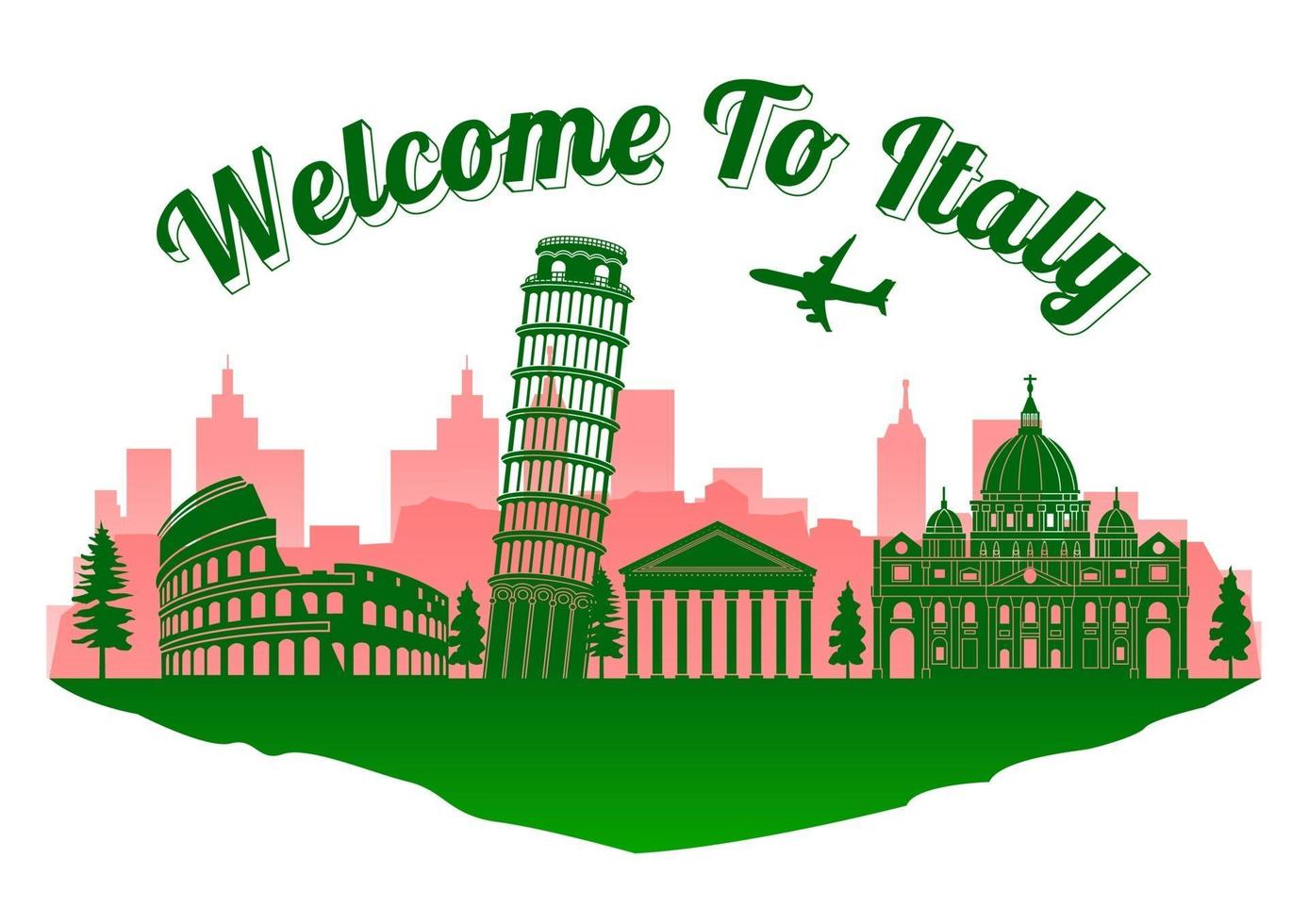 Italy famous landmark silhouette style on island vector