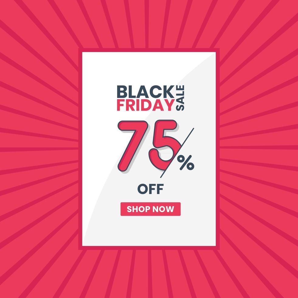 Black Friday sales banner 75 percent off Black Friday promotion 75 percent discount offer vector