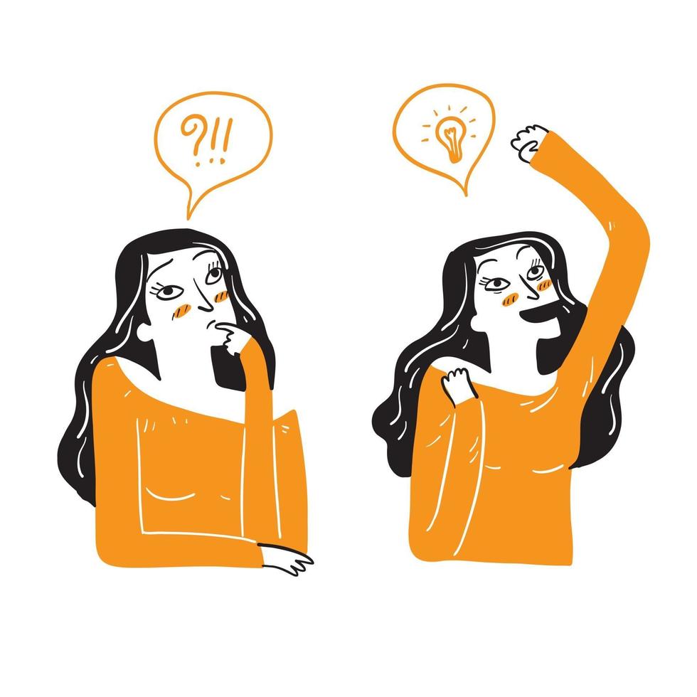 A beautiful woman is thinking and then having a good idea vector