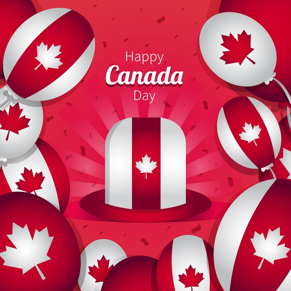 Happy Canada Day with Hat and Balloons Template vector