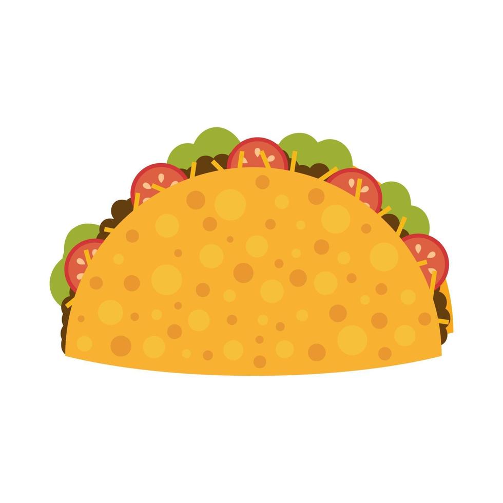 Mexican food Flat taco Cartoon tasty fast food tacos isolated on white background vector