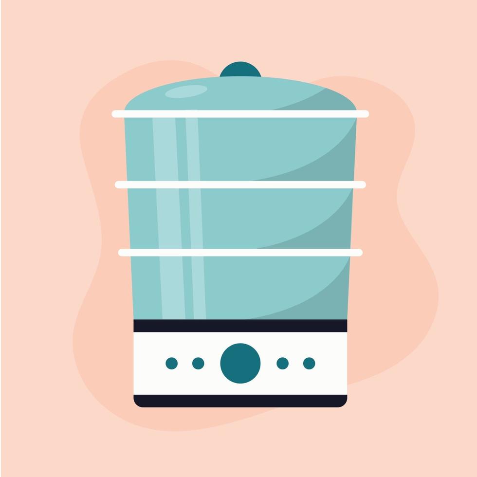 Flat icon modern blue and white steamer pink background Kitchen appliances vector
