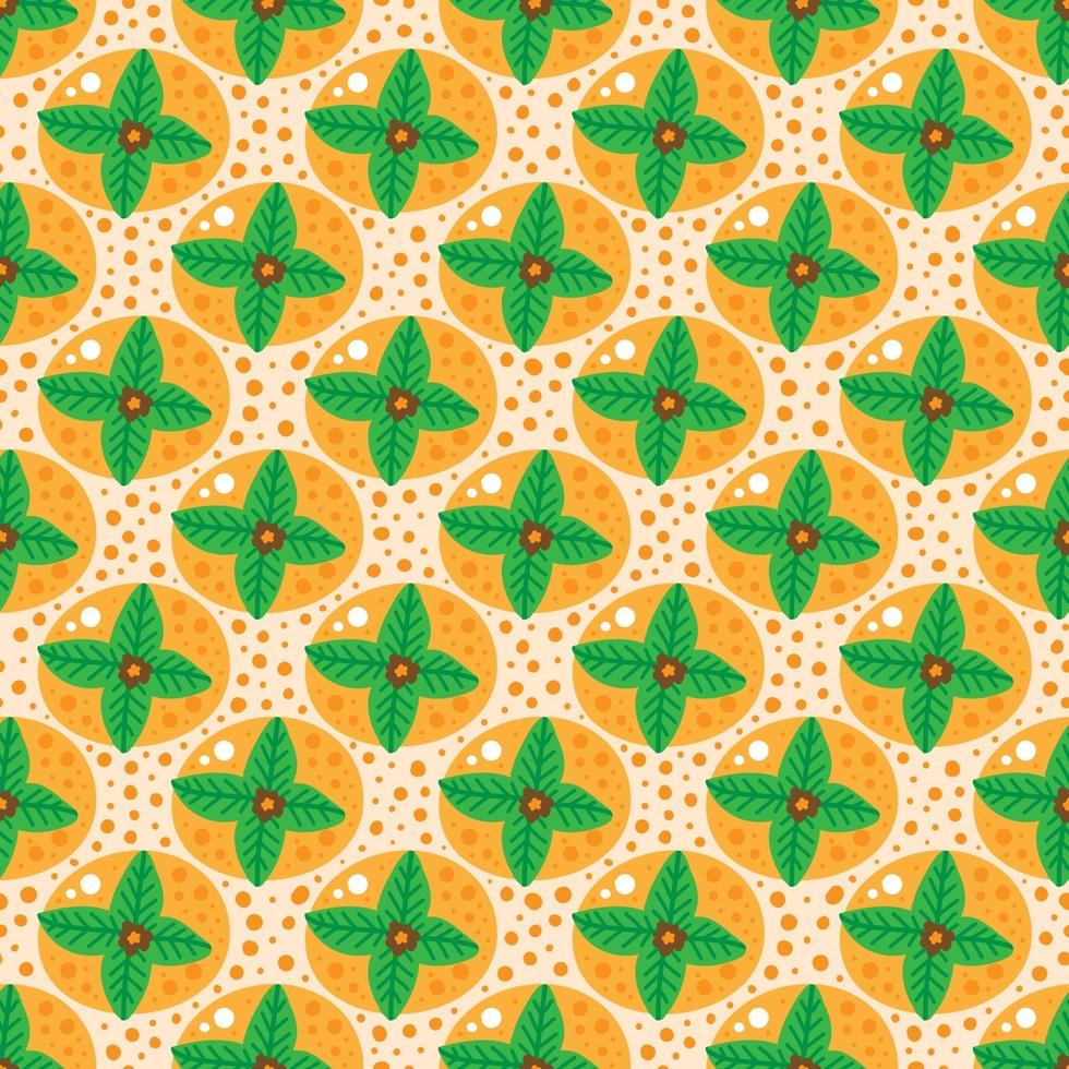 Seamless pattern with orange fruits with green leaves Hand drawn scandinavian background with persimmon orange tangerine vector