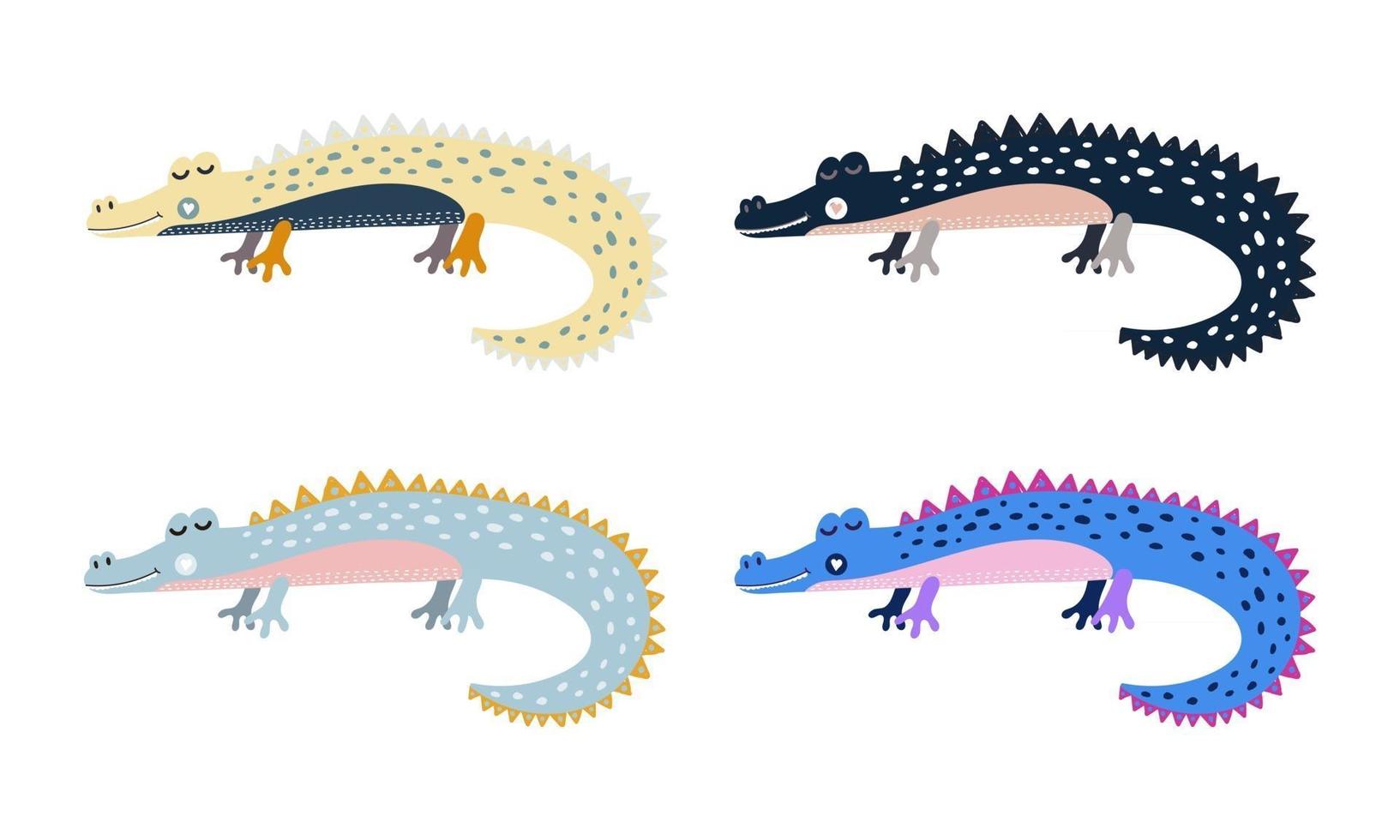 Cute cartoon alligator for kids Set color crocodiles vector