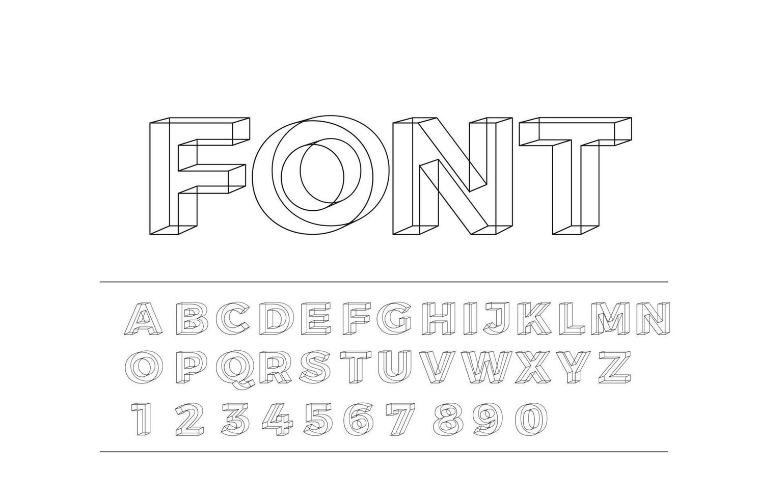 Alfabeto geométrico 3d fuente letras números y símbolos vector