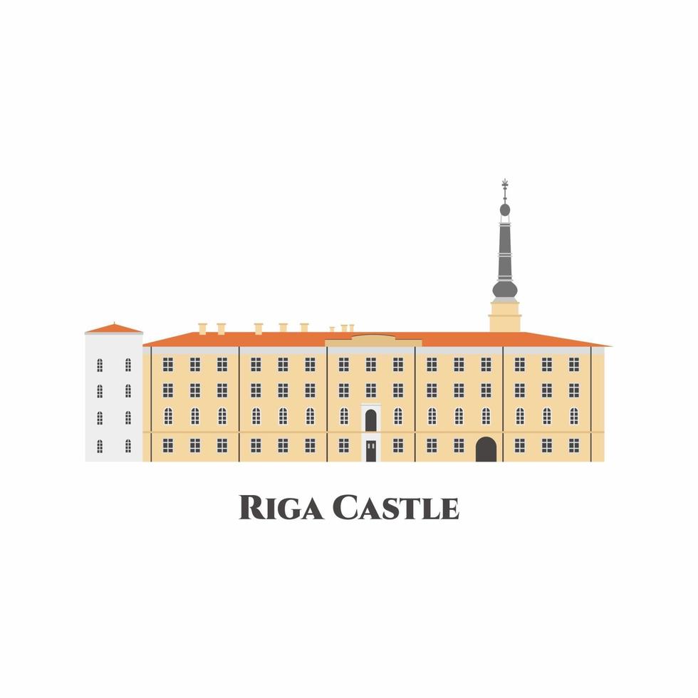 Riga Castle flat icon. It is a castle on the banks of River Daugava in Riga, the capital of Latvia. Beautiful architectural building. Great destination for tourist visit. Vector illustration