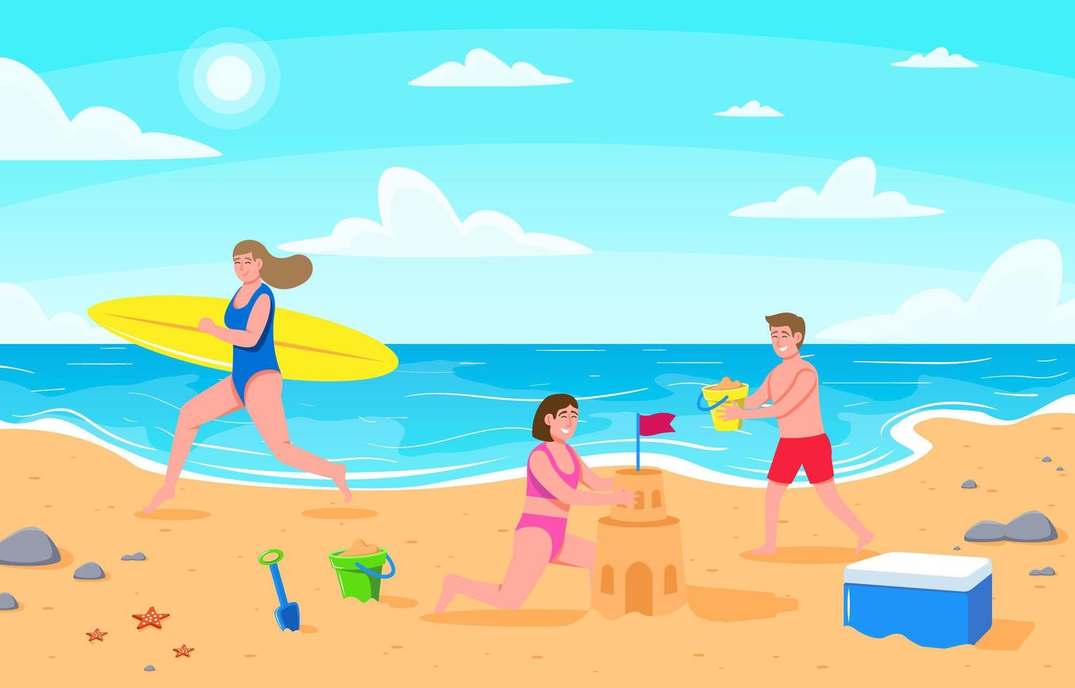 People on the Beach during Summer vector