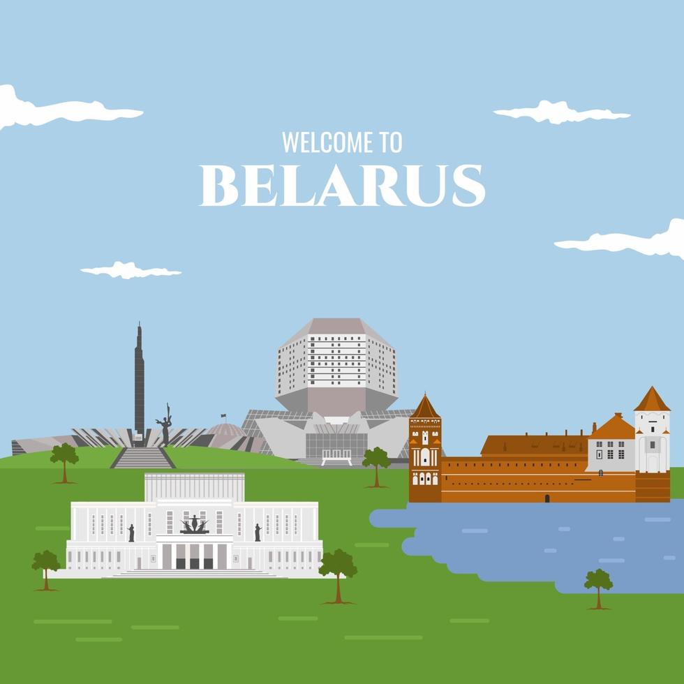 Belarus icon building landmark. Beautiful place for tourist vacation. Flat cartoon style web site vector illustration. World vacation travel sightseeing Europe European collection