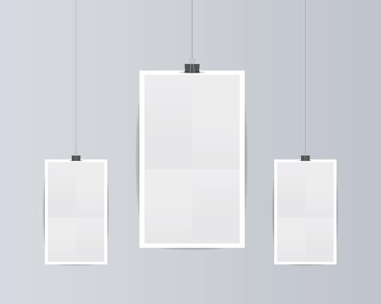 Realistic  3 White mock up Poster Hanging vector