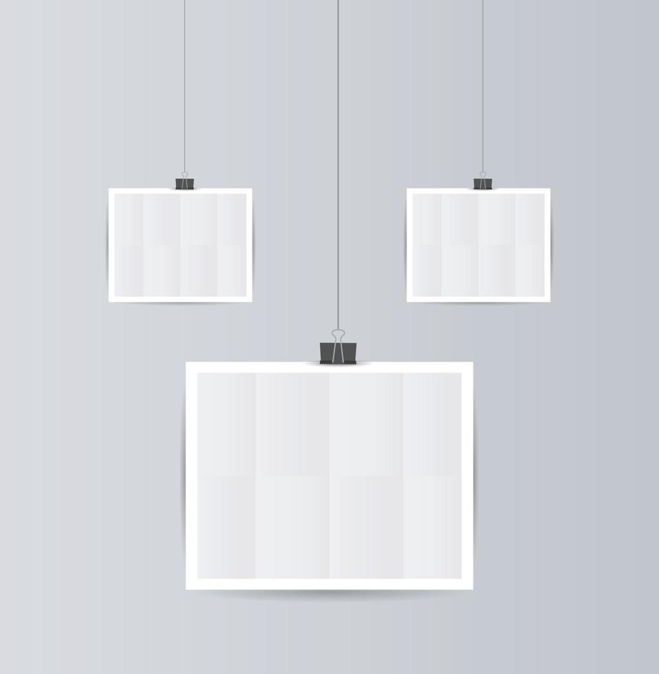 grey Mock Up Realistic White Poster Hanging template vector