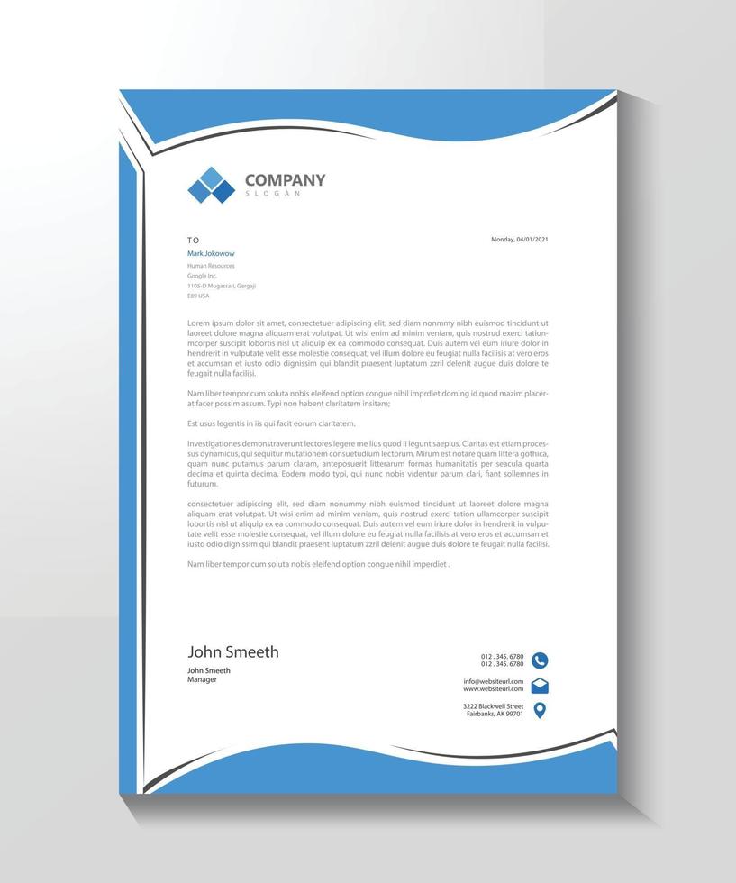 Blue letterhead design for business vector