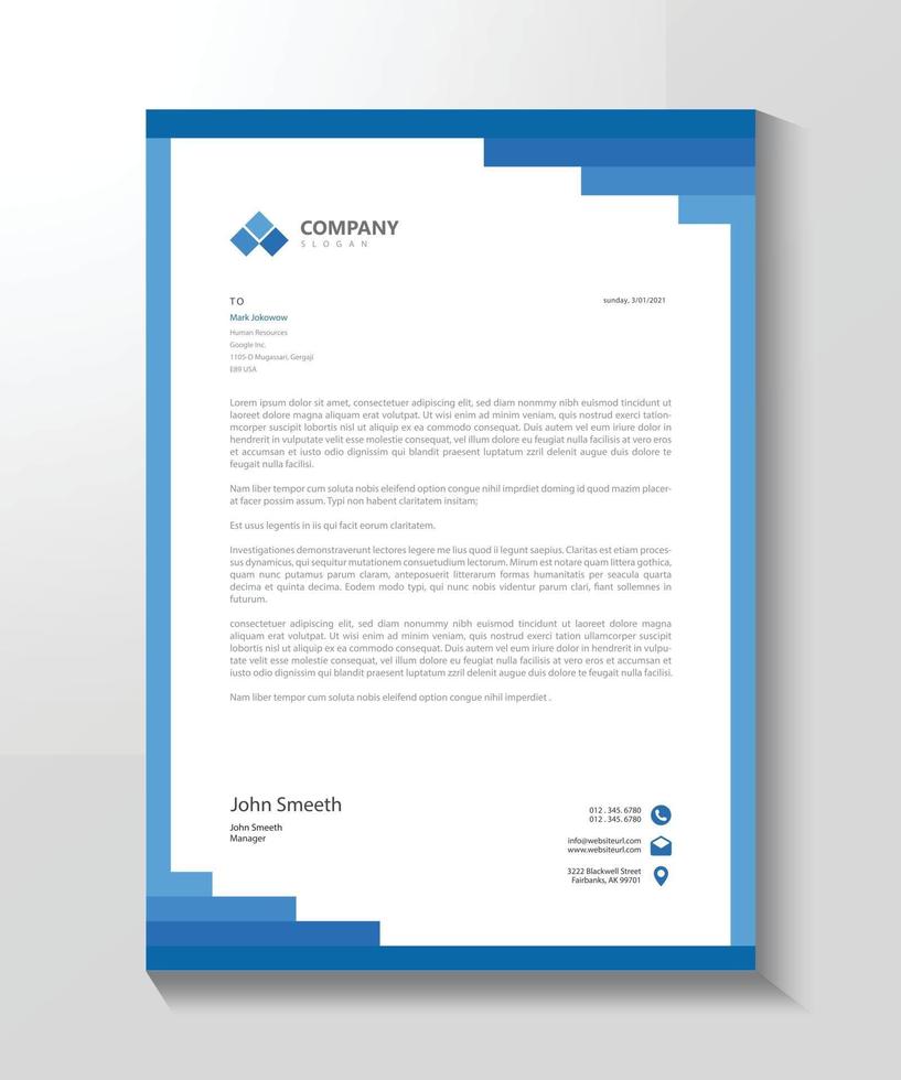 Blue letterhead design for business vector