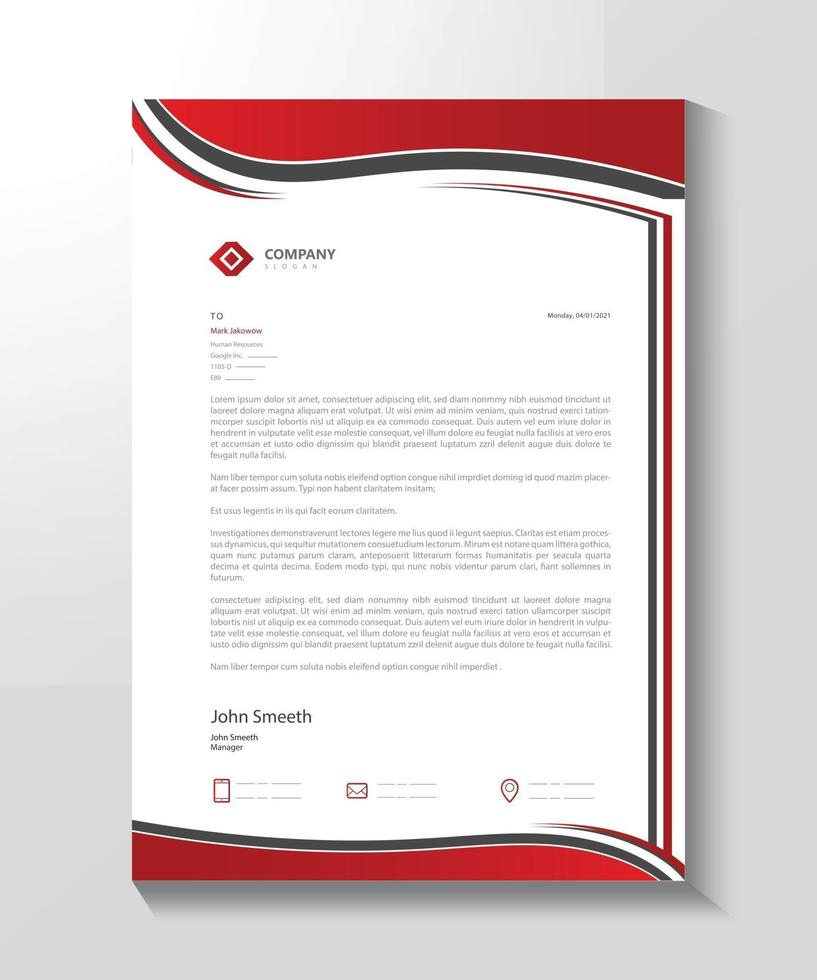 red letterhead design for business vector