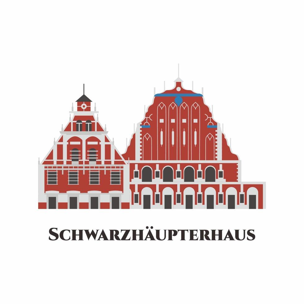 Schwarzhaupterhaus in Latvia. House of the Blackheads is a building situated in the old town of Riga, Latvia. One of the greatest is the old town Hall Square. Worth to visit. Flat vector illustration