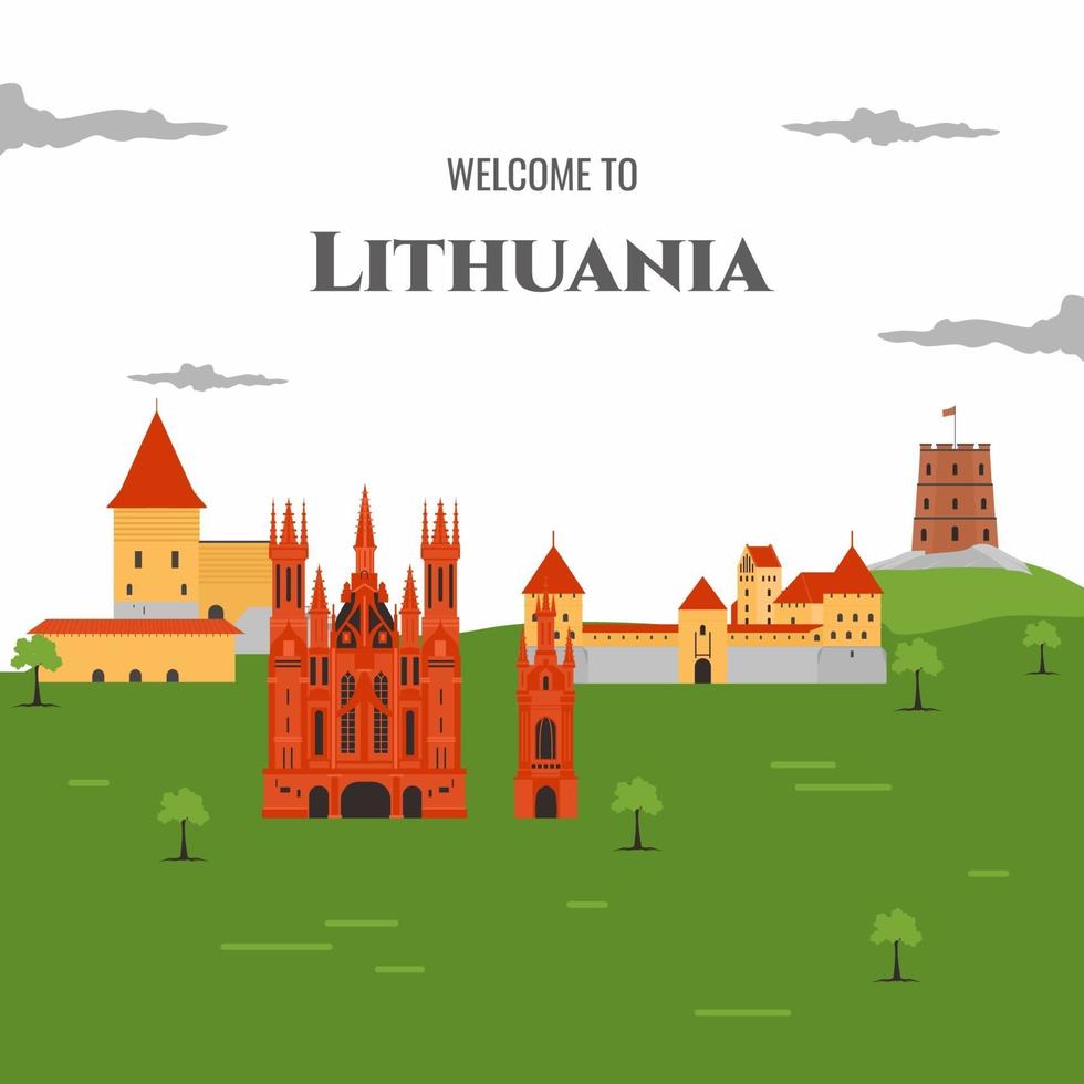 Lithuania famous landmarks infographic templates for traveling flat cartoon style. Vector illustration can be use for poster travel book, postcard, billboard. World vacation travel Europe European
