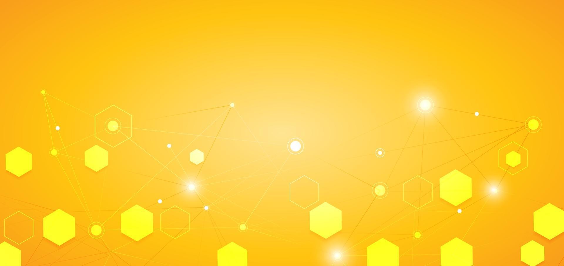 Patrón de líneas hexagonales abstractas sobre fondo amarillo estructura médica y científica concepto de molécula vector