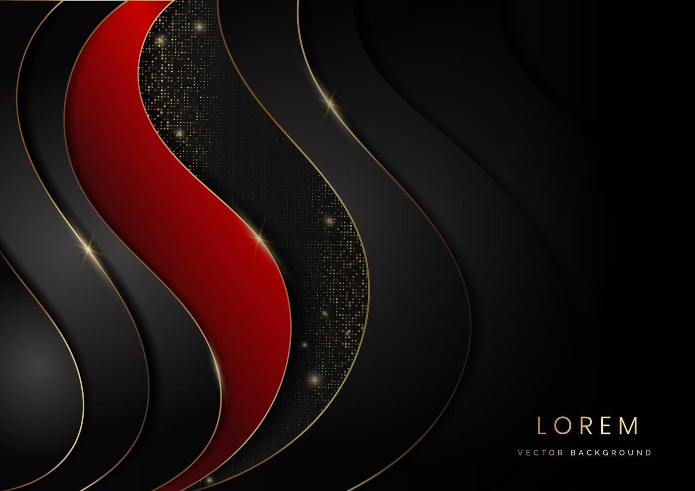 Abstract template black and red curve geometric with golden line and glitter gold dot on black background Luxury style vector