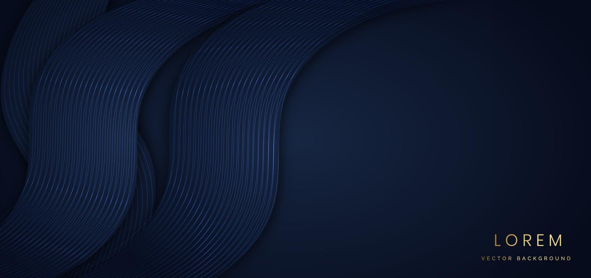 Abstract shiny wave curved lines on dark blue background Luxury concept vector