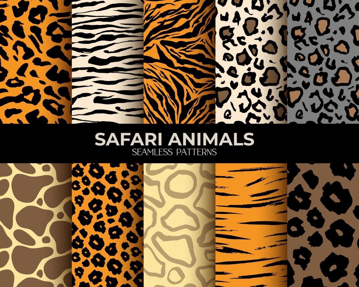 Animal Fur Print Vector Seamless Patterns with Leopard Tiger and Zebra