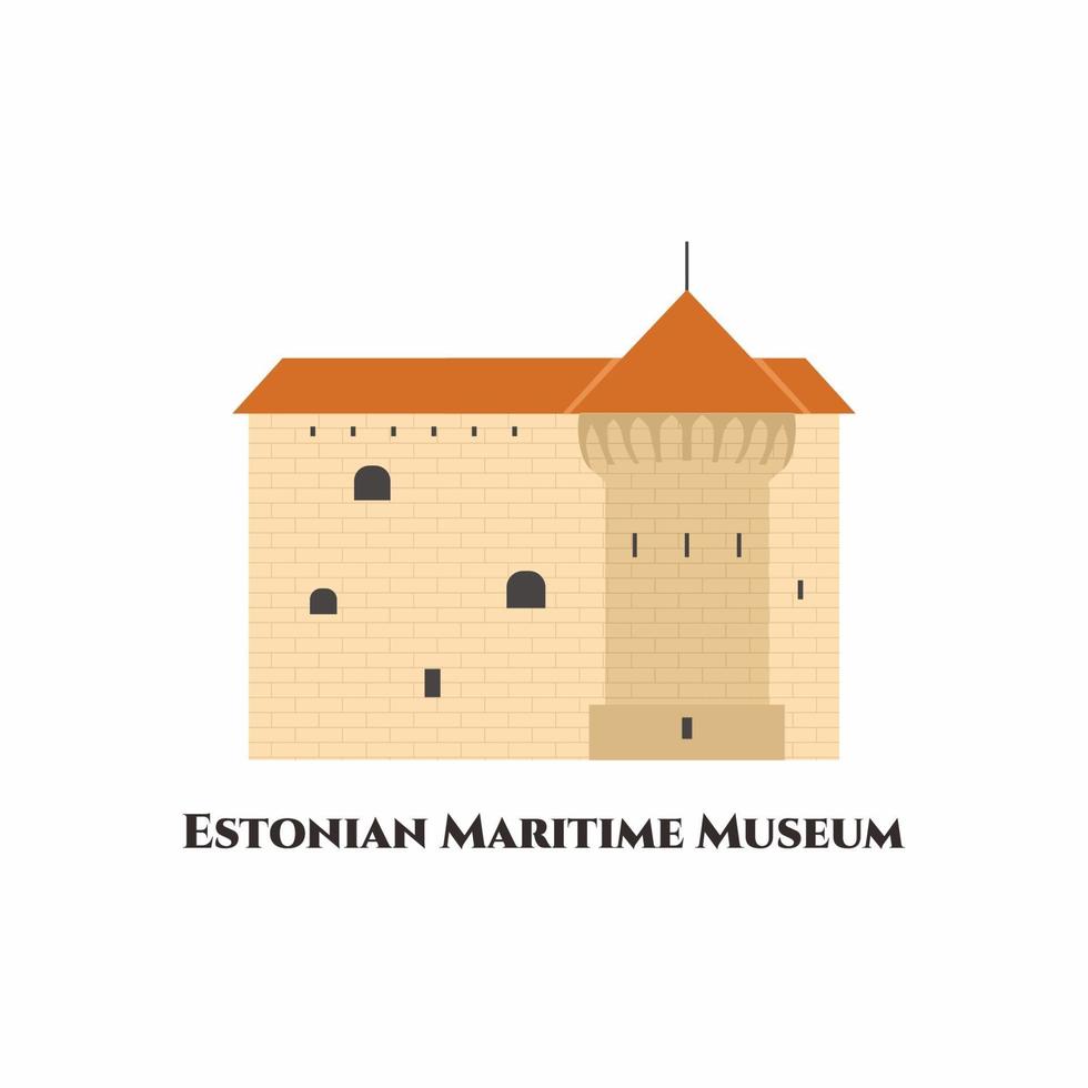 The Estonian Maritime Museum in the Fat Margaret tower in the old town of Tallinn. This museum presents the history of ships and navigation in Estonia. This place worth visit. Vector flat illustration