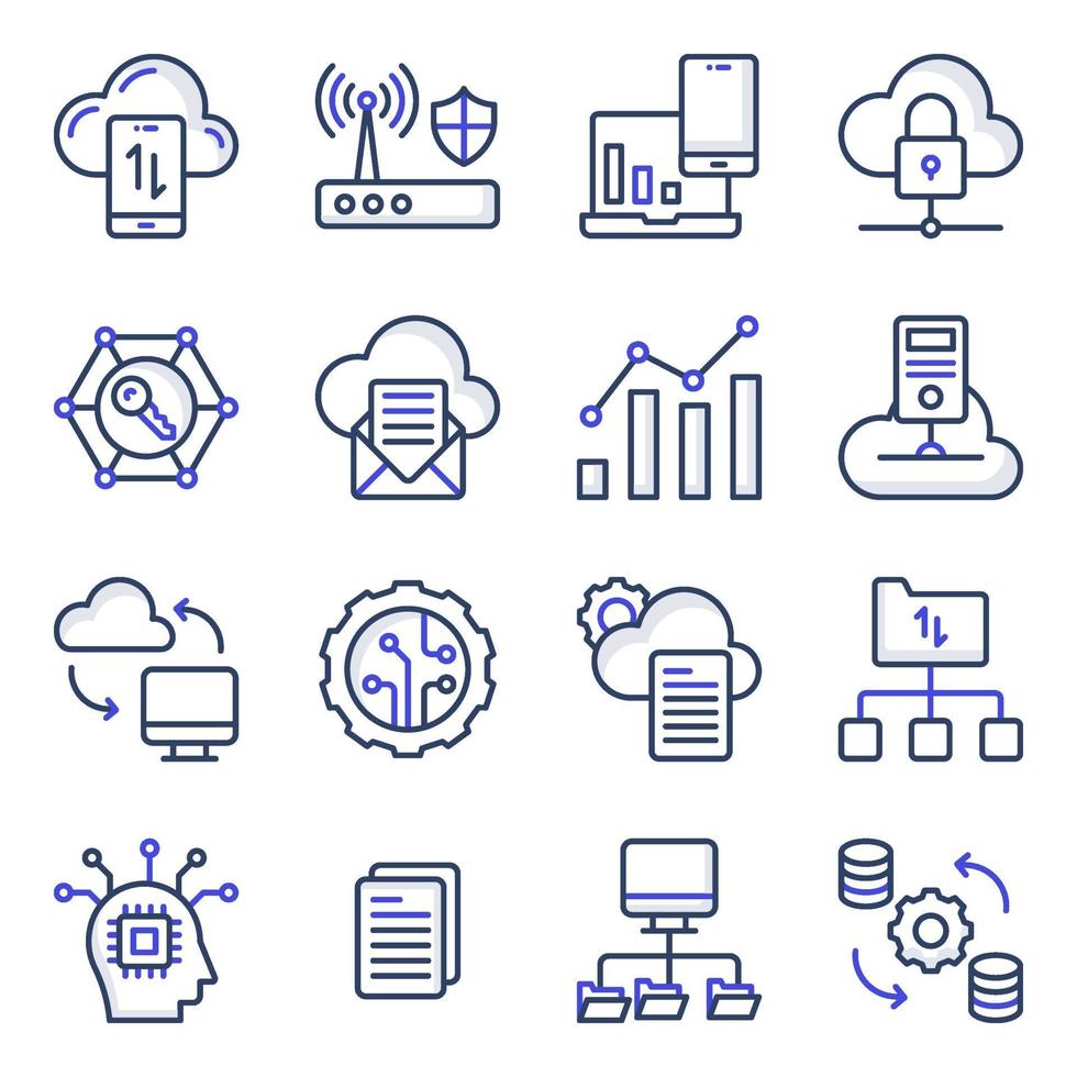 Pack of Cloud Data Management Flat Icons vector