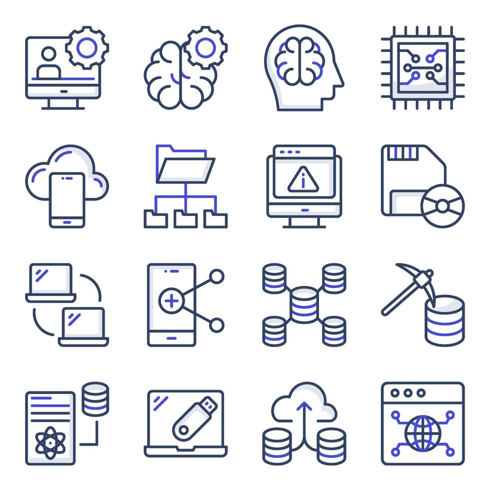 Pack of Data Science Flat Icons vector