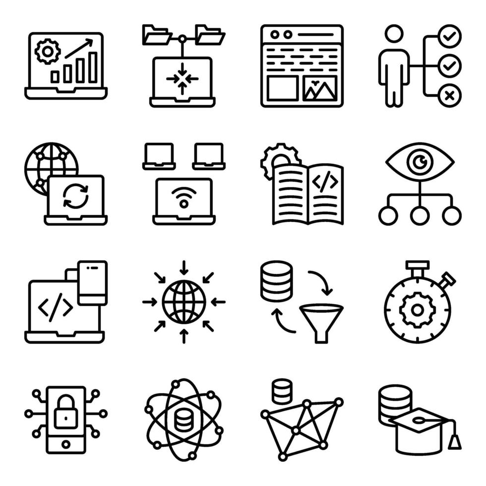 paquete de iconos lineales de codificación del sistema vector