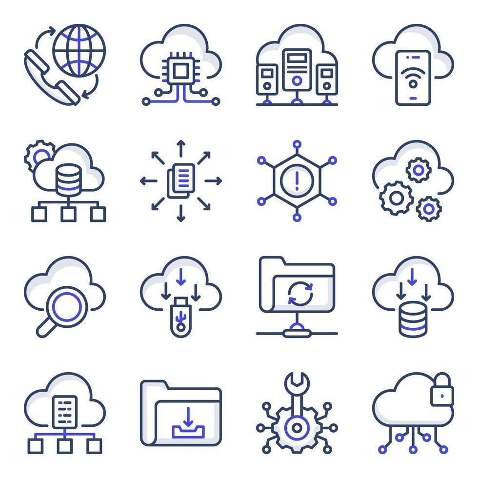 paquete de descarga de datos iconos planos vector