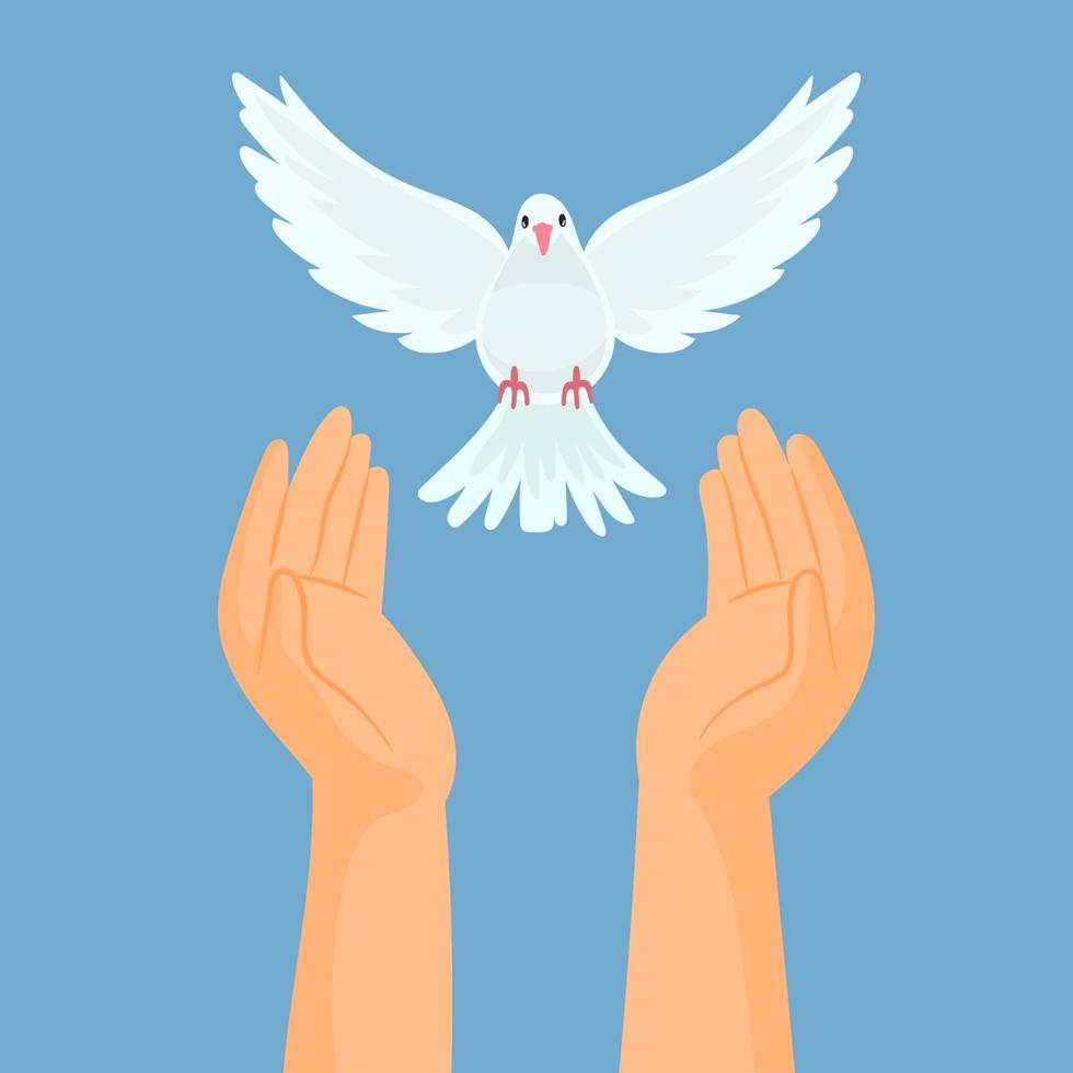 A pair of hands releasing a white dove vector